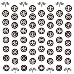 gisgfim 12 Pack Race Car Party Banners Wheel Tire Birthday Decorations Garland Kit Tyre Hanging Swirl Paper Cutouts Banners Baby Shower Supplies for Kid Teen
