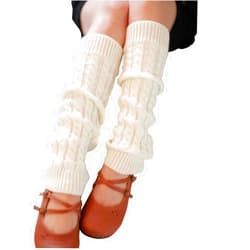UPSTORE Knit Winter Thermal Warm Leg Warmers Cable Knit Leg Warmers Knitted Crochet Long Socks for Women Girls Winter Warm Long Boot Knit Knee High Socks (White)