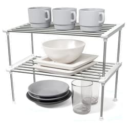 Carrotez Cabinet Organizer Shelf, Set of 2 Stackable Kitchen Counter Shelves, Cabinet organizers and Storage, Pantry Storage Shelf Organizer, Kitchen Cabinet Organizer, White 15.7 x 7.8 x 6.1
