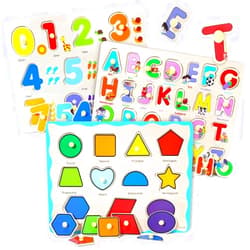 GR GRINNNIE GRINNNIE Wooden Montessori Toddler Puzzles for 1 2 3 4 Years Old, 3 Pcs (Number, Letter, Shape) Kids Preschool Educational Peg Puzzle Set