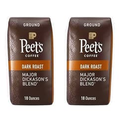 Peet's Coffee, Dark Roast Ground Coffee - Major Dickason's Blend 18 Ounce Bag (Pack of 2)