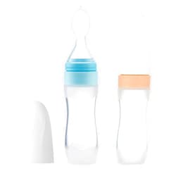 PandaEar (2 Pack) Silicone Baby Food Dispensing Spoon|4 oz Infant Fruit Squeeze Feeder| Travel Friendly Kids Toddlers Boys Girl (Blue)