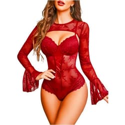 Avidlove Women Lace Bodysuit with Crop Top Sexy Going Out Bodysuit Floral Lace Mesh Tops Set Sexy Rave Outfits