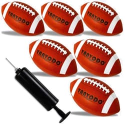 YANYODO 6 Pack Football Size 6 Junior Sized Ball with Textured Grip for Kids Youth Practice, Match and Scrimmage Play Indoors & Outdoors All Weather Use with Pump(Brown)