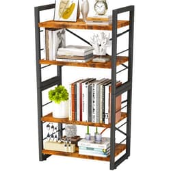 Homeiju Bookshelf, 4 Tier Stackable Bookcase, Adjustable Industrial Book Shelf Storage Organizer for Desktop, Living Room, Bedroom, Office(Rustic Black and Brown)
