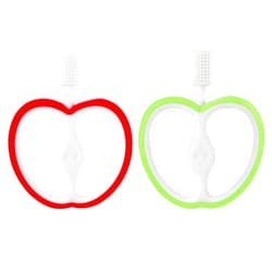 PandaEar 2 Pack Baby Toothbrush, Silicone Double-Sided Oral Care Teether Brush for Infant 6 to 12 Months, Easy to Hold -Green & Red