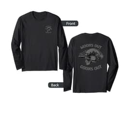 Visit The Seize The Night Apparel MOONS OUT GOONS OUT Skull Helmet NVGs Military Men's Long Sleeve T-Shirt