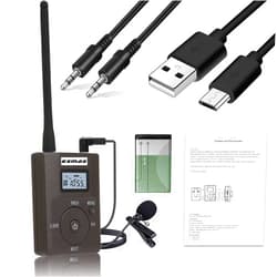 EXMAX Portable 0.2W/200mW Stereo Wireless FM Transmitter Radio MP3 Music Player Broadcast with 3.5mm AUX Microphone Support TF Card for Tour Guide System Teaching Simultaneous Meeting Black