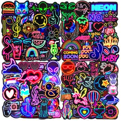 AIRNOGO Water Bottle Stickers 200 Pcs Cool Neon Stickers, Sticker Pack for Kids Adults Teens, Waterproof Vinyl Stickers, Stickers for Laptop Skateboard Journal Notesbook Computer Phone Cup Guitar Luggage etc