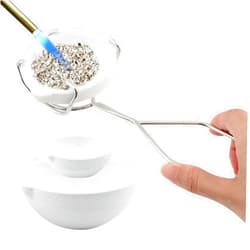 ZEENEEK 3Pcs Ceramic Quartz Crucible Dish Cup Set with Whip Tongs Handle Melting Gold Silver Copper Ceramic Crucible for Metal Jewelry Casting Refining Pot Bowl Tool