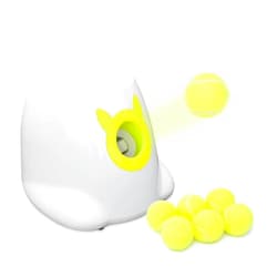 PALULU Automatic Ball Launcher, Adjustable Launch Distance, Including 6 Pack Small Sized Balls, Suitable for Small to Medium Sized Dogs (White)
