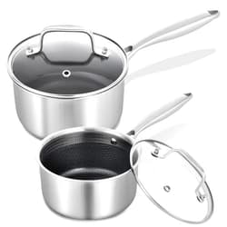 LOLYKITCH Hybrid Tri-Ply Stainless Steel Non-Stick Saucepan Set of 2,1.5QT & 2.5QT Sauce Pots,Induction Pots and Pans Set,Heavy Duty and Oven Safe.