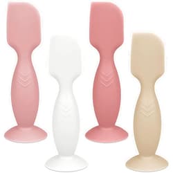 Mintlyfe Diaper Cream Applicator Set - Soft Silicone Baby Butt Brush with Suction Base, Baby Butt Spatula, Mini Size, 4 Piece - Newborn Baby Essentials (White/Sand/Blush/Mauve)