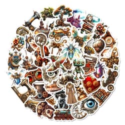 Dslalaly Steampunk Stickers 50PCS Vintage Aesthetic Vinyl Stickers for Water Bottles Laptops Skateboards, Retro Mechanical Art Decals for Teens Adults DIY Decoration