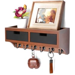 Rebee Vision Modern Farmhouse Key Holder Wall Mount with 2 Drawer Organizer : Mail Organizer with 6 Key Hooks and Wall Shelf - Home Organization for Room Decor (Brown & Black)