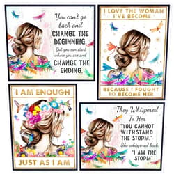 YELLOWBIRD ART & DESIGN positive Affirmations Boho Wall Decor - I Am Enough Inspirational Quotes for Women - She Whispered Back I Am The Storm Wall Art Set - Women's empowerment Dragonfly Motivational poster for Woman, Girl