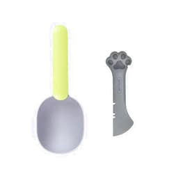 Lanyihome Multifuctional 2 in 1 Small Silicone Pet Food Can Spoon Mini Spatula + Plastic Pet Cat Food Scoop with Bag Sealing Clip Handle for Dogs/Cats/Birds