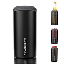 MYTHQUATE 3 in 1 Slim Can Cooler for 12 OZ Skinny Can, Regular Can & Beer Bottle - Keep Cold for 6 Hours - Double Walled Insulated Stainless Steel Vacuum Beverage Can Insulator (Matte Black)