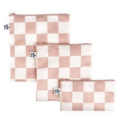 Tiny Twinkle 3 Pack Reusable Snack Bags - Machine Washable, PFAS, PVC, BPA, Phthalate-Free Reusable Baby and Toddler Food Safe Snack Bags (Beige Checkers)
