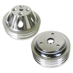 BestParts Chrome Aluminum Upper Water Pump (2 Groove) & Crankshaft (3 Groove) Pulley Kit Compatible with SBC Chevy SBC 265 283 305 327 350 383 400 For Long Water Pump LWP Crank