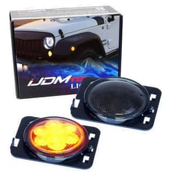 iJDMTOY Smoked Lens Amber Full LED Front Fender Flare Side Marker Light Kit Compatible With Jeep 2007-2017 Wrangler JK, Replace OEM Amber or Clear Sidemarker Lamps