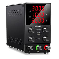 NICE-POWER DC Power Supply Variable: 30V 10A Adjustable Switching Regulated High Precision 4-Digits LED Display 5V/2A USB Port Test Lead Output & Input Power Cord Bench Lab Power Supplies