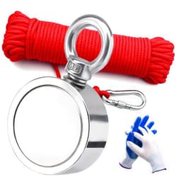 DIYMAG Strong Double Side Neodymium Fishing Magnets, 500 lbs(227KG) Pulling Force Rare Earth Magnet with 20m (65 Foot) Durable Rope and Protective Gloves for Retrieving in River and Magnetic Fish