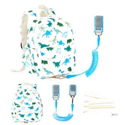 KingCheer Corduroy Toddler Backpack with Detachable Leash and Anti-Lost Wrist Link, Safety Harness Walking Backpack for Toddler Boys Girls 1-3, Cute Dinosaur Travel Backpack with Leash for Kids