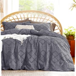 Bedsure Boho Duvet Cover Queen - Boho Bedding, Tufted Queen Duvet Cover for All Seasons, 3 Pieces Embroidery Shabby Chic Home Bedding Duvet Cover (Dark Grey, Queen, 90x90)