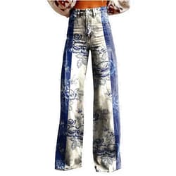 HUMMHUANJ Flare Jeans for Women Vintage 90s Floral Print Wide Leg Jeans High Waisted Pant Flare Trousers with Pocket