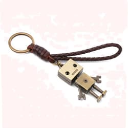 HEEPDD Vintage Key Chain, Metal Robot Leather Hand Woven Key Rings Bag Charm Couple Pendant for Anniversary Party Graduation Christmas Gift