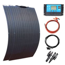 XINPUGUANG Flexible Solar Panel 100W,200W 12V Solar Panel Kit Monocrystalline Cell,20A Charge Controller, Extension Cable，Alligator Clip Cable for Outdoor Off Grid Boat rv Trailer (200W)