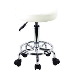 KKTONER Round Rolling Stool Chair PU Leather Height Adjustable Swivel Drafting Work SPA Shop Salon Stools with Wheels Office Chair Small (White)