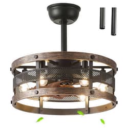 Cifyses Caged Ceiling Fan with Lights and Remote,19'' Black Industrial Ceiling Fan with Light Flush Mount, Reversible Outdoor Modern Farmhouse Ceiling Fan Light Fixture for Bedroom (No Bulb)