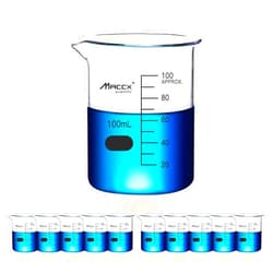 Maccx 3.4oz(100ml) Sturdy Glass Beaker, 3.3 Borosilicate Griffin Low Form with Printed Graduation, Pack of 10, BKL100-010