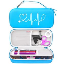 BOVKE Travel Case for 3M Littmann Classic III, Lightweight II S.E, Cardiology IV Diagnostic, MDF Acoustica Deluxe Stethoscopes - Extra Room for Taylor Percussion Reflex Hammer and Penlight, Blue