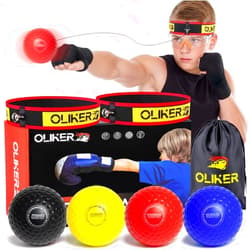 OLIKER Boxing Reflex Ball for Kids, 4 Levels Boxing Ball with 2 Headbands, 1 Pair Gloves and 1 Goggles, Perfect for Reaction, Punching Speed and Hand Eye Coordination Training