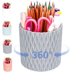 RITZYBIZ Rotating Pen Holder for Desk, 5 Slots Unique Blue Desk Pen Organizer Easthetic Desktop Supplies and Accessories for Women Girls, Pencil Cup Caddy for Office Home Art Supply (Blue)