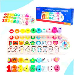 QZMTOY Preschool Educational Learning Montessori Toys for Kids, Toddler Puzzles Number Shape Sorter Counting Stacker with Clock Weather, Boys Girls Activities Math Game Gift for Age 3 4 5 Years