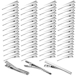 Elcoho 200 Pieces Metal Hair Clips Single Prong Curl Clips Silver Alligator Section Clips with Teeth Hairbow Accessory for Women Girls