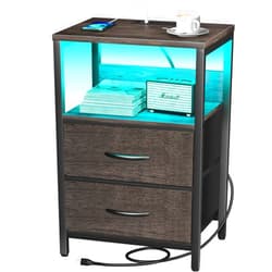 Yoobure Nightstand with Charging Station, LED Night Stand with Fabric Drawers and Storage Shelf for Bedroom, Nightstands Bedside Tables with USB Ports & Outlets, Small Night Stands, Bed Side Table