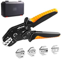 KF CPTEC 6PCS Multi-functional Wire Crimping Tool with Quick-Change Jaws for Spade, Insulated & Non-insulated Terminals, Ferrules, Solar Connectors, Coaxial Cables for Pro Electrical Repairs