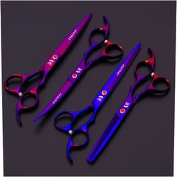 SXFXZ Professional Pet 7.0 Inch Dog Grooming Scissors Set, Color Straight & Thinning & Curved Scissors 4Pcs/Set for Dog Grooming Hairdressing Salon Barber Supplies,Purple,7.0inch
