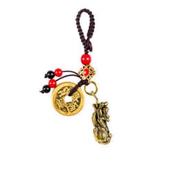 Mansiyuyee Lucky Pi Xiu Keychain with Five Emperors Money Feng Shui Coins, Piyao Biting a Coin Good Luck Charms Lucky Tassel