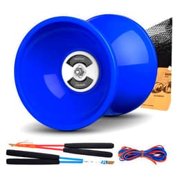 MAGICYOYO Pro Triple Bearing Diabolo Medium Size 5” Blue Chinese Yoyo Toy with 2 Pair Carbon Sticks+ 2 Extra Strings +1 Net Bag, High Performance Chinese Yoyo Diabolo Skill Toy