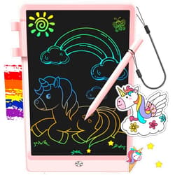 FLUESTON LCD Writing Tablet, Doodle Board Toys Gifts for 3-8 Year Old Girls Boys, 10 Inch Colorful Electronic Board Drawing Pad for Kids, Gifts for Toddler Educational Learning Travel Birthday, Pink