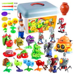 ROLOSO Plants and Zombies Toys Figures vs Peashooter Party Favors Birthday Decorations Supplies Plush Sets Playset Series 2 PVZ Kids Games Books Zomboss Gargantuar with Storage Box