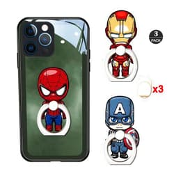ZOSTLAND 3PCS Super Hero Phone Ring,Universal 360°Adjustable Phone Case Finger Grip Stand Holder Desk Stent Mount Hook Compatible with iPhone15 14 13 12 11 Pro MAX Plus iPad (Iron Captain Spider)