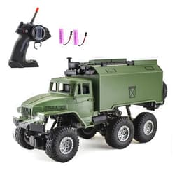 GoolRC RC Military Truck, 1:16 Scale 6WD Remote Control Car, Off-Road RC Crawler, RC Army Cars with LED Light and 2 Batteries, All Terrain RC Military Transport Truck for Adults