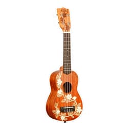 Kala Brand Music Co., 4-String Ukulele, Right, Stained Mahogany with Ivory Graphic, Soprano (KA-Gardenia-S_W/Bag)